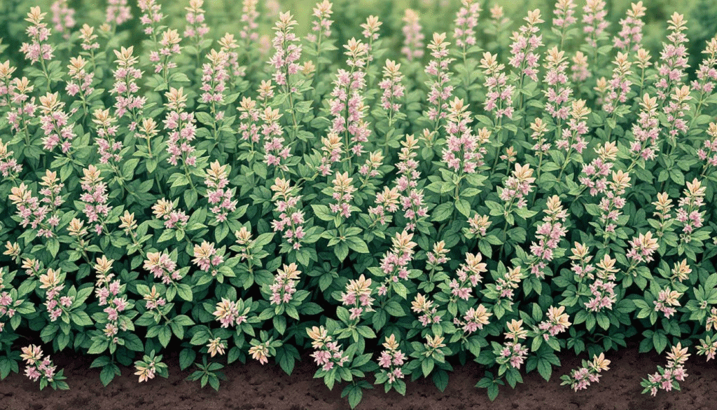 Planting creeping thyme in a garden bed.